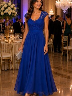 PAKULA Royal Blue Lace Maxi Dress Women’s Size Large | Formal Evening Gown